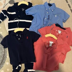 Ralph Lauren 5 Piece- Infant Boy Bundle – Polos, Romper & Button-Down (6M-9M)